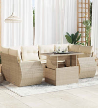 7-tlg. Garten-Sofagarnitur mit Kissen Beige Poly Rattan