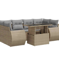 7-tlg. Garten-Sofagarnitur mit Kissen Beige Poly Rattan