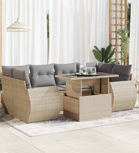 7-tlg. Garten-Sofagarnitur mit Kissen Beige Poly Rattan