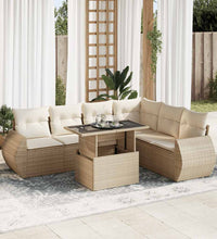 7-tlg. Garten-Sofagarnitur mit Kissen Beige Poly Rattan