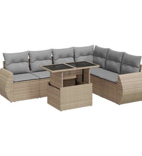 7-tlg. Garten-Sofagarnitur mit Kissen Beige Poly Rattan