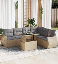 7-tlg. Garten-Sofagarnitur mit Kissen Beige Poly Rattan