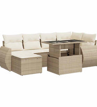 7-tlg. Garten-Sofagarnitur mit Kissen Beige Poly Rattan