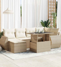 7-tlg. Garten-Sofagarnitur mit Kissen Beige Poly Rattan