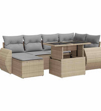 7-tlg. Garten-Sofagarnitur mit Kissen Beige Poly Rattan