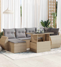 7-tlg. Garten-Sofagarnitur mit Kissen Beige Poly Rattan
