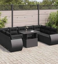10-tlg. Garten-Sofagarnitur mit Kissen Schwarz Poly Rattan