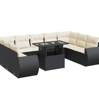 10-tlg. Garten-Sofagarnitur mit Kissen Schwarz Poly Rattan