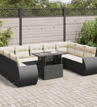 10-tlg. Garten-Sofagarnitur mit Kissen Schwarz Poly Rattan