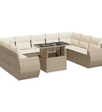 10-tlg. Garten-Sofagarnitur mit Kissen Beige Poly Rattan
