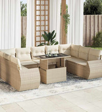 10-tlg. Garten-Sofagarnitur mit Kissen Beige Poly Rattan