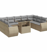 10-tlg. Garten-Sofagarnitur mit Kissen Beige Poly Rattan