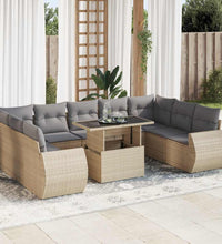 10-tlg. Garten-Sofagarnitur mit Kissen Beige Poly Rattan