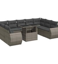 10-tlg. Garten-Sofagarnitur mit Kissen Grau Poly Rattan