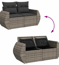 10-tlg. Garten-Sofagarnitur mit Kissen Grau Poly Rattan