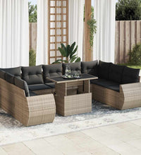 10-tlg. Garten-Sofagarnitur mit Kissen Grau Poly Rattan