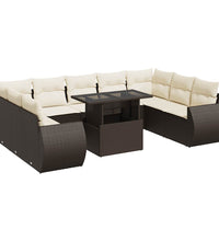 10-tlg. Garten-Sofagarnitur mit Kissen Braun Poly Rattan