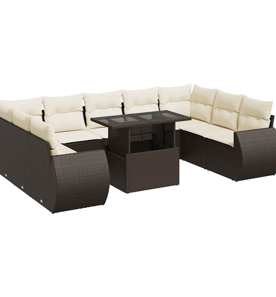 10-tlg. Garten-Sofagarnitur mit Kissen Braun Poly Rattan