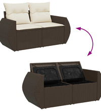 10-tlg. Garten-Sofagarnitur mit Kissen Braun Poly Rattan