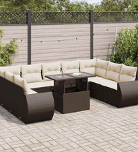 10-tlg. Garten-Sofagarnitur mit Kissen Braun Poly Rattan