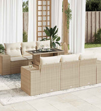 7-tlg. Garten-Sofagarnitur mit Kissen Beige Poly Rattan