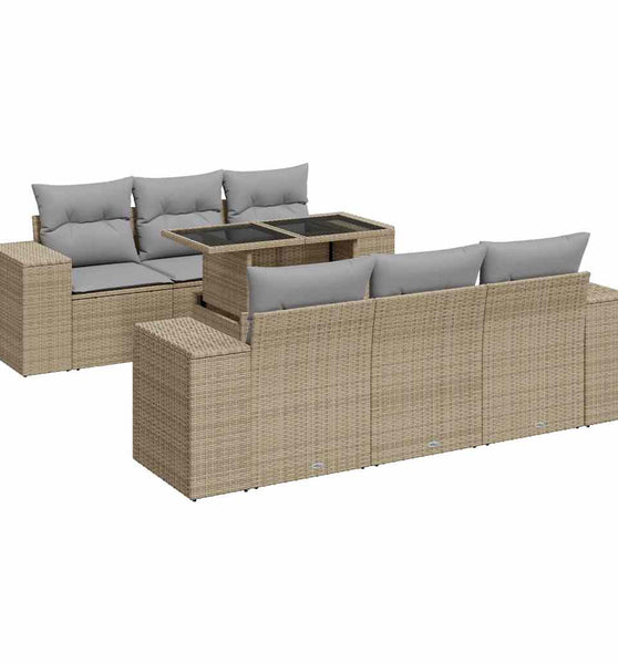 7-tlg. Garten-Sofagarnitur mit Kissen Beige Poly Rattan