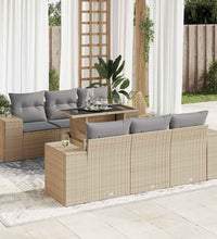7-tlg. Garten-Sofagarnitur mit Kissen Beige Poly Rattan