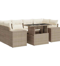 7-tlg. Garten-Sofagarnitur mit Kissen Beige Poly Rattan