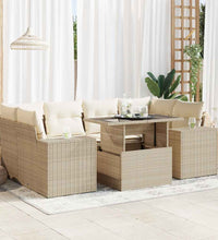 7-tlg. Garten-Sofagarnitur mit Kissen Beige Poly Rattan