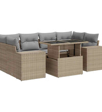 7-tlg. Garten-Sofagarnitur mit Kissen Beige Poly Rattan