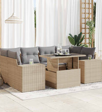 7-tlg. Garten-Sofagarnitur mit Kissen Beige Poly Rattan