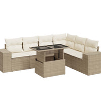7-tlg. Garten-Sofagarnitur mit Kissen Beige Poly Rattan