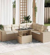 7-tlg. Garten-Sofagarnitur mit Kissen Beige Poly Rattan