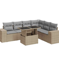 7-tlg. Garten-Sofagarnitur mit Kissen Beige Poly Rattan