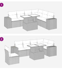 7-tlg. Garten-Sofagarnitur mit Kissen Beige Poly Rattan