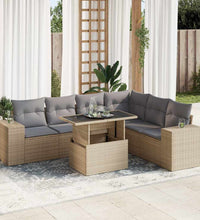 7-tlg. Garten-Sofagarnitur mit Kissen Beige Poly Rattan