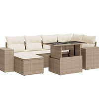 7-tlg. Garten-Sofagarnitur mit Kissen Beige Poly Rattan