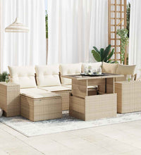 7-tlg. Garten-Sofagarnitur mit Kissen Beige Poly Rattan