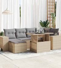7-tlg. Garten-Sofagarnitur mit Kissen Beige Poly Rattan