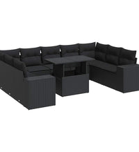 10-tlg. Garten-Sofagarnitur mit Kissen Schwarz Poly Rattan