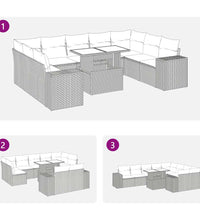 10-tlg. Garten-Sofagarnitur mit Kissen Schwarz Poly Rattan
