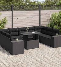 10-tlg. Garten-Sofagarnitur mit Kissen Schwarz Poly Rattan