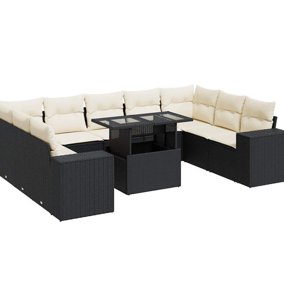 10-tlg. Garten-Sofagarnitur mit Kissen Schwarz Poly Rattan