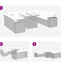 10-tlg. Garten-Sofagarnitur mit Kissen Schwarz Poly Rattan