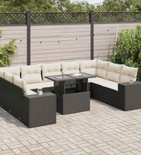 10-tlg. Garten-Sofagarnitur mit Kissen Schwarz Poly Rattan
