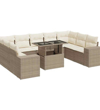 10-tlg. Garten-Sofagarnitur mit Kissen Beige Poly Rattan