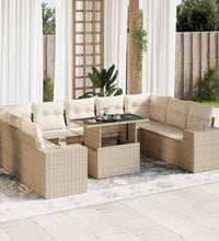 10-tlg. Garten-Sofagarnitur mit Kissen Beige Poly Rattan
