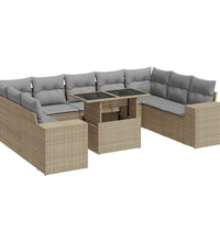 10-tlg. Garten-Sofagarnitur mit Kissen Beige Poly Rattan