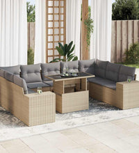 10-tlg. Garten-Sofagarnitur mit Kissen Beige Poly Rattan
