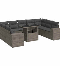 10-tlg. Garten-Sofagarnitur mit Kissen Grau Poly Rattan